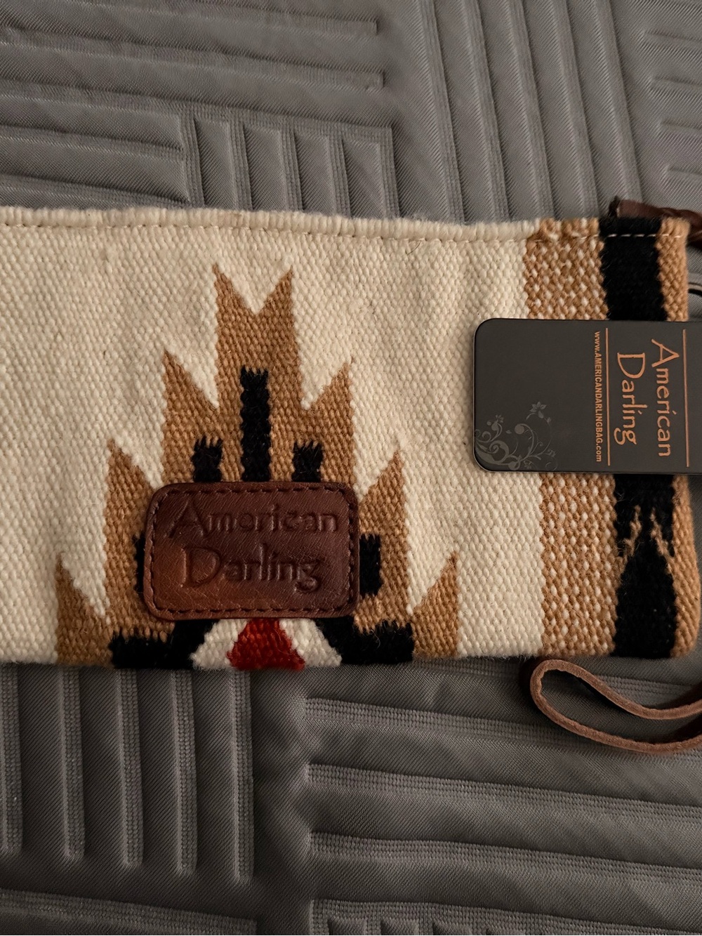 American Darling Beige, Brown & Black Woven Aztec wrist bag